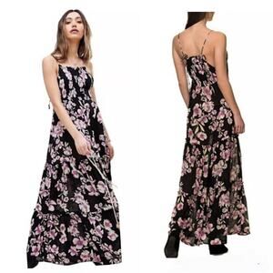 INTIMATELY FREE PEOPLE Dress XS Garden Party Gauze‎ Floral Shoulder Ties Smocked